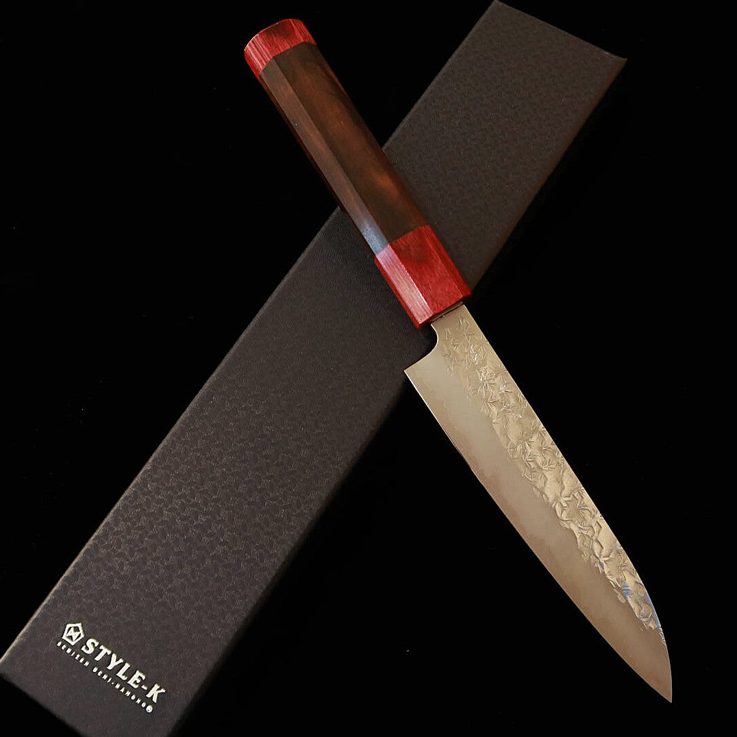 STYLE-K 黒崎真 ペティナイフ 火炎 Kaen コアレスダマスカス 鎚目 黒檀八角柄（135mm）