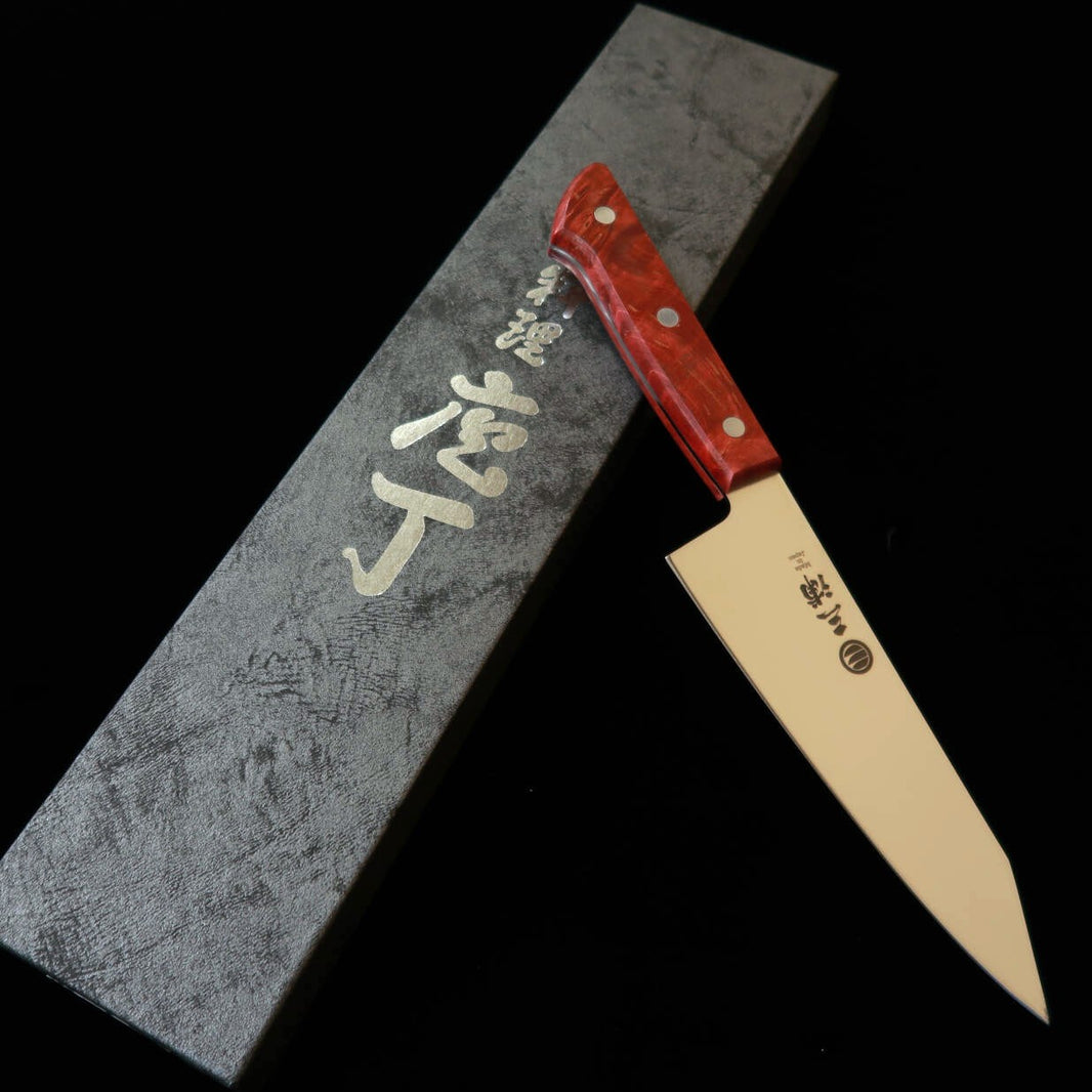 Miura Santoku kiritsuke, inox, cabo em madeira estabilizada vermelha (160 mm)