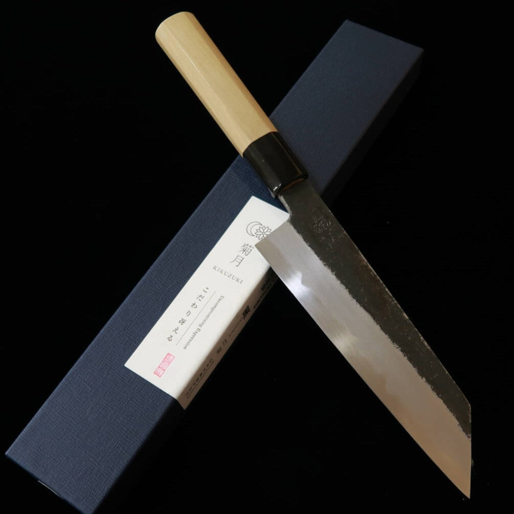 Faca Santoku Sakai Kikuzuki (Sakai Kikumori), estilo Kiritsuke, em aço branco #2, cabo de madeira Ho octogonal (180mm)