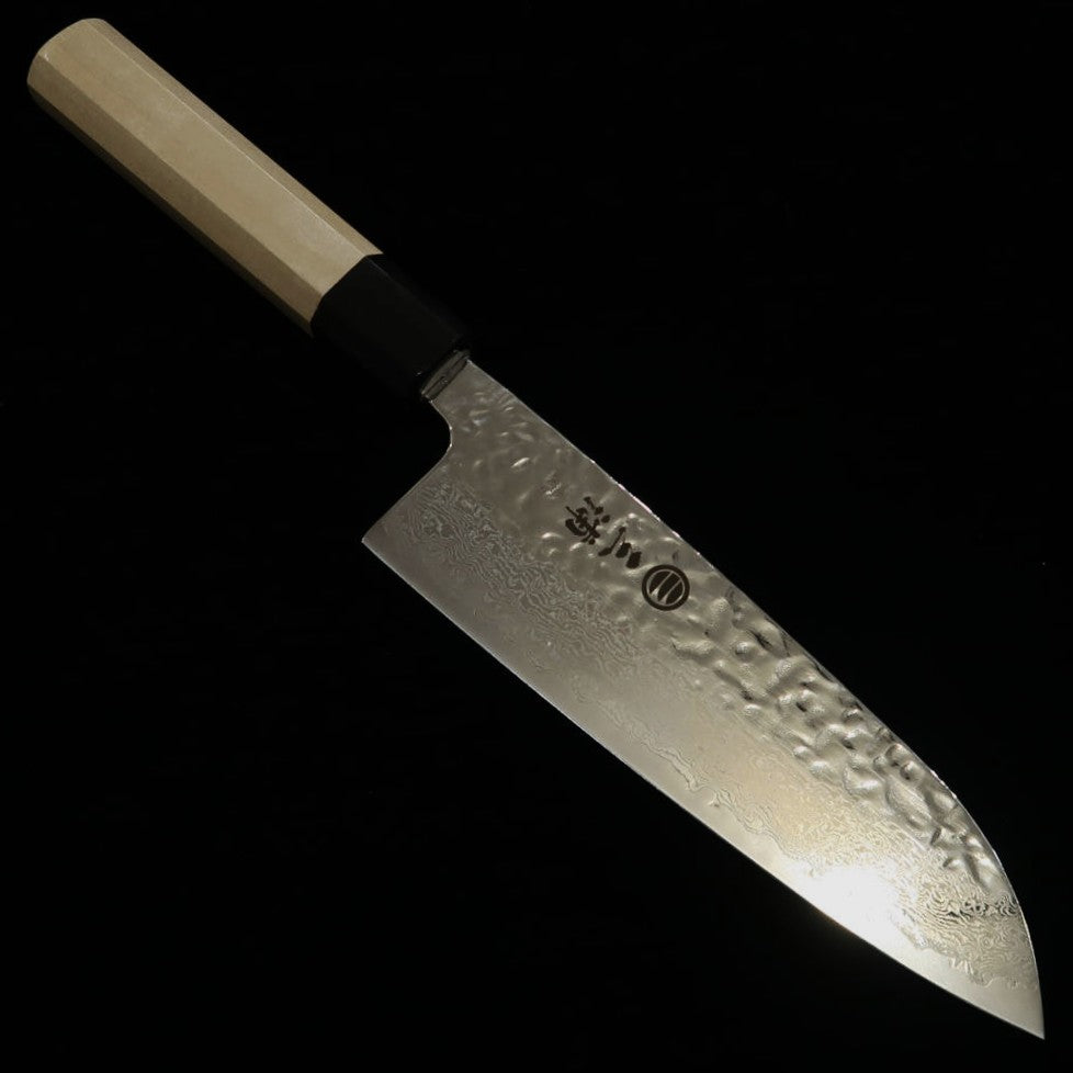 MIURA Santoku AUS10 (10A) espejo martillado Damasco mango octogonal de magnolia (165 mm)