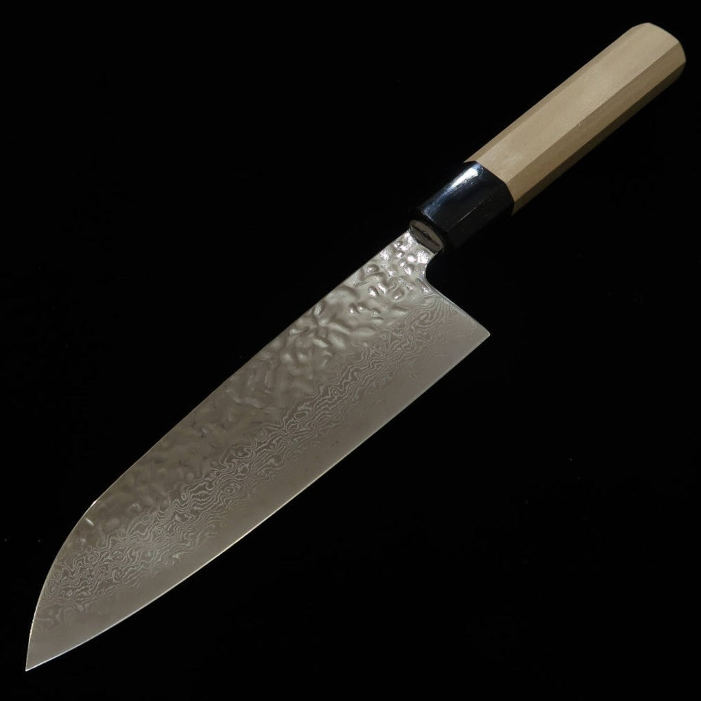 Miura Santoku AUS10 (10A) Mirror-Finished Hammered Damascus Steel with an Octagonal Magnolia Handle (165mm)