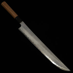Nigara Hamono NIGARA Aogami Super Martelé Fini sablé Sakimaru Sujihiki Manche octogonal en teck (300 mm)