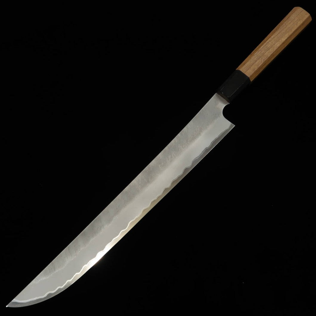 Nigara Hamono NIGARA Aogami Super Martelé Fini sablé Sakimaru Sujihiki Manche octogonal en teck (300 mm)