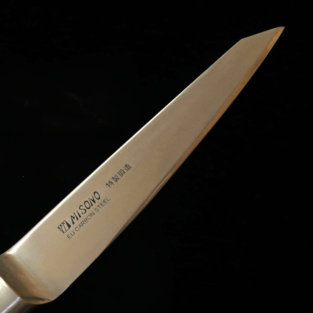 MISONO EU Carbon Steel Honesuki Round Boning Knife, Black Composite Wood Handle (145mm)