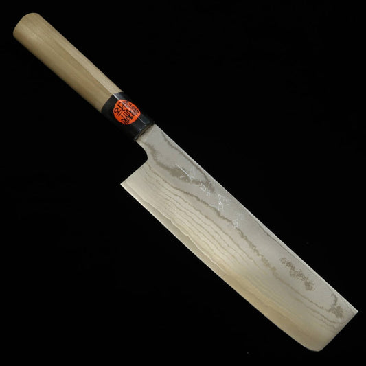 SHIGEKI TANAKA VG10 Damascus Nakiri with Buffalo-Bow and Magnolia Chestnut Handle (170mm)