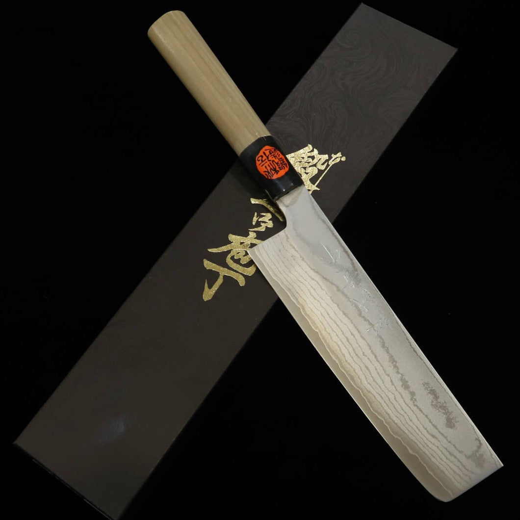 SHIGEKI TANAKA VG10 Damascus Nakiri with Buffalo-Bow and Magnolia Chestnut Handle (170mm)