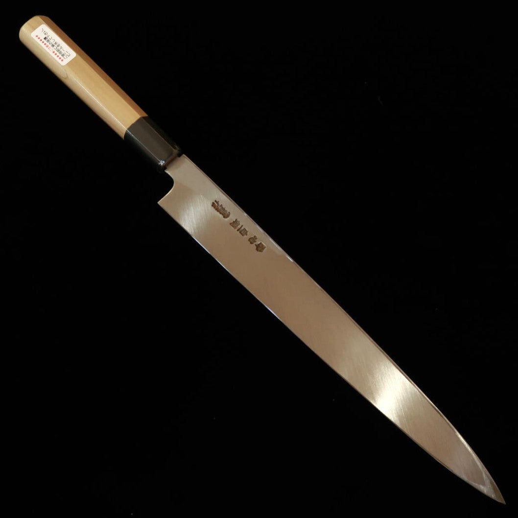 酔心 SUISIN 伝承 富樫憲治作 柳刃左利き用 白紙一号 鏡面 朴八角柄 朴鞘付き（270mm）