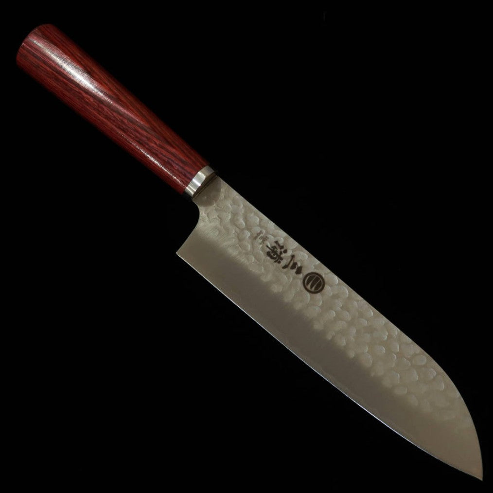MIURA Santoku, VG10, Hammered Finish with Red Laminated Wood Handle (165mm)
