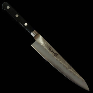 MIURA Petty Acier Gin-san Fini Nashiji Manche en bois stratifié noir avec tsuba (135mm)