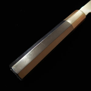 SUISIN Suisin, œuvre d’Itsuo Doi, Hayate, couteau à poulpe à bout rond, acier Aogami n°2, miroir, Hon-kasumi, manche octogonal en ébène avec virole en corne de buffle (300 mm)