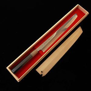 SUISIN Suisin, œuvre d’Itsuo Doi, Hayate, couteau à poulpe à bout rond, acier Aogami n°2, miroir, Hon-kasumi, manche octogonal en ébène avec virole en corne de buffle (300 mm)