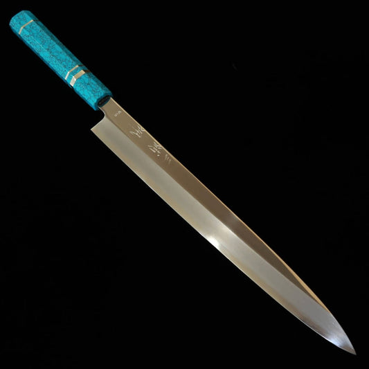 三浦佩MIURA Obidama 柳刃 VG10 鏡面仕上げ カスタムハンドルターコイズ（300mm）