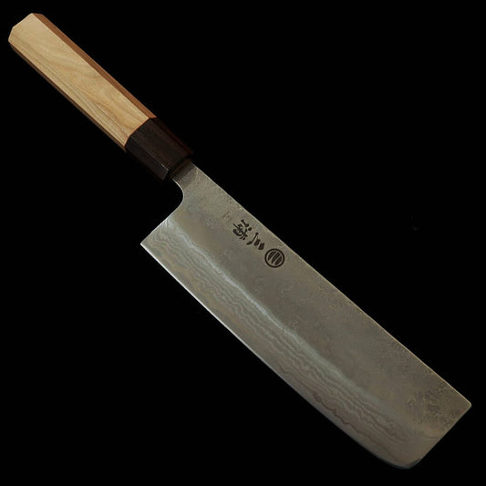 Miura Nakiri 440C Pear-Skin Finish Damascus Octagonal Handle (165mm)