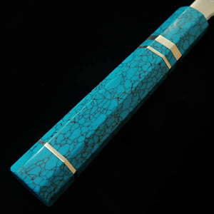 MIURA HAKU – Obidama yanagiba VG10, finition miroir, manche custom turquoise (300 mm)