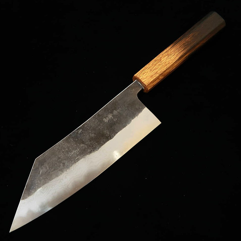 MIYAZAKI KAJIYA Miyazaki Kajiya, acier Aogami n°2, noyau multi-couches, - Tsubaki - santoku kiritsuke, manche en chêne laqué brûlé (185 mm)