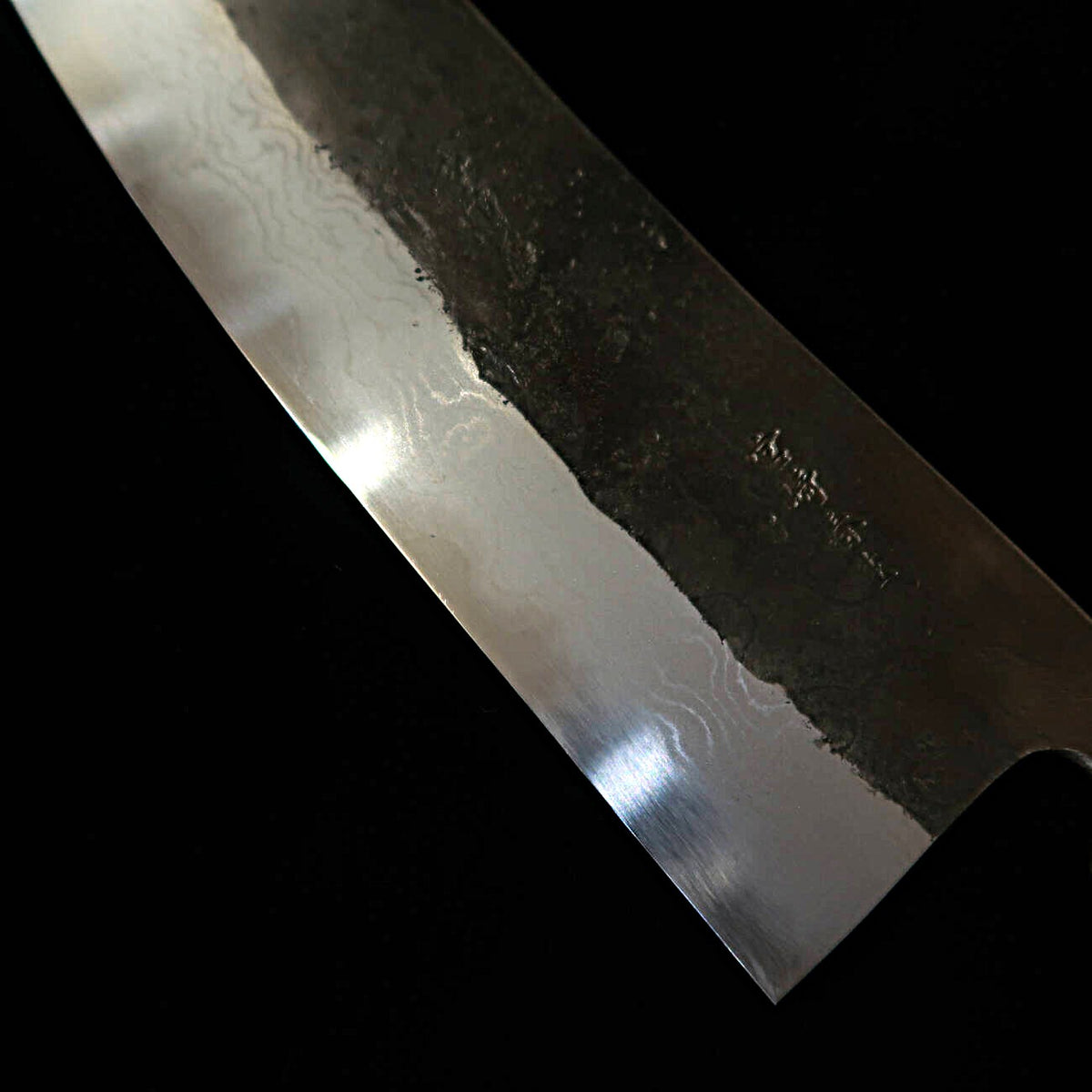 MIYAZAKI KAJIYA Miyazaki Kajiya, acier Aogami n°2, noyau multi-couches, - Tsubaki - santoku kiritsuke, manche en chêne laqué brûlé (185 mm)