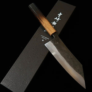 MIYAZAKI KAJIYA Miyazaki Kajiya, acier Aogami n°2, noyau multi-couches, - Tsubaki - santoku kiritsuke, manche en chêne laqué brûlé (185 mm)