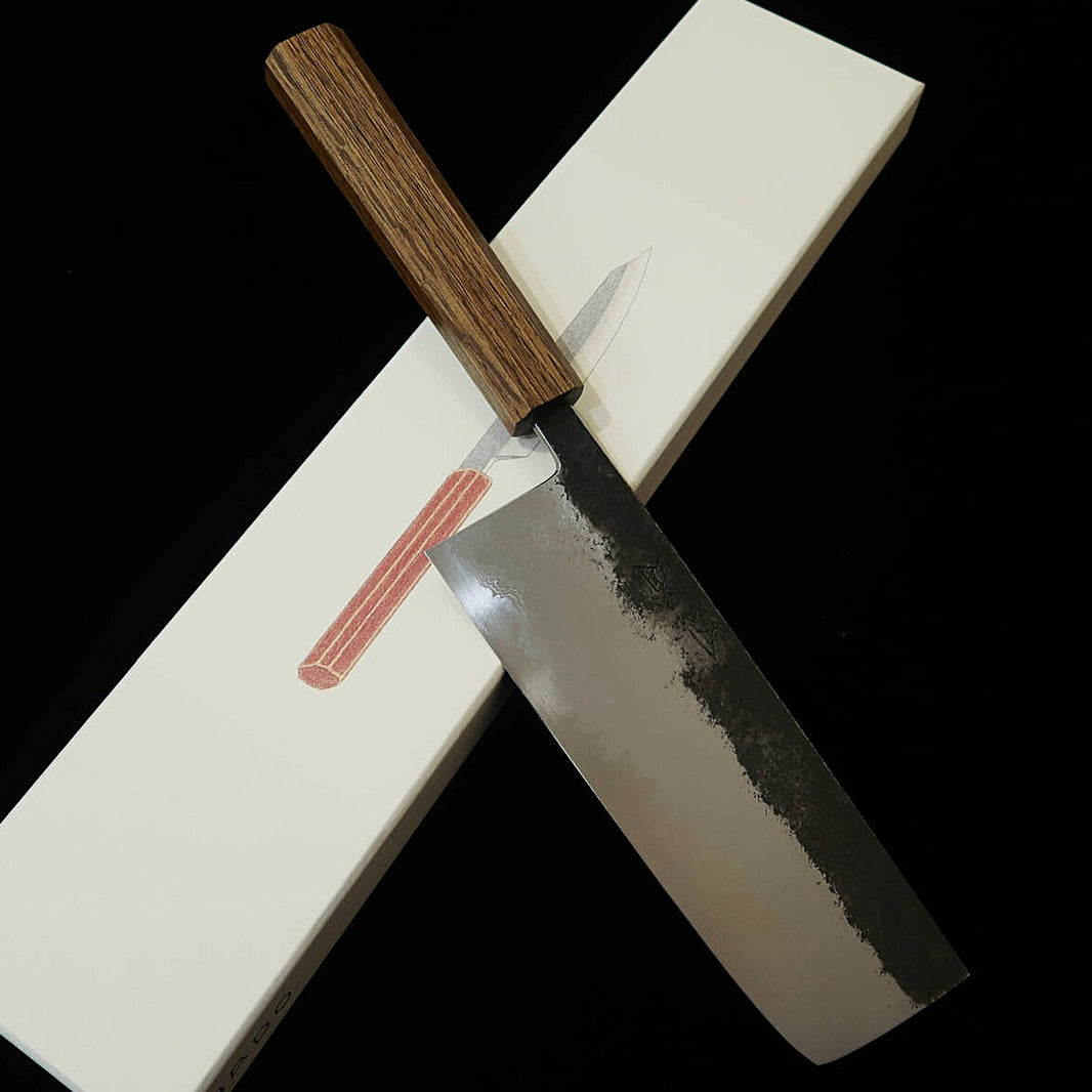 Nakiri HADO Aogami no.1 damasco acabado negro, mango octogonal de roble negro (165mm)