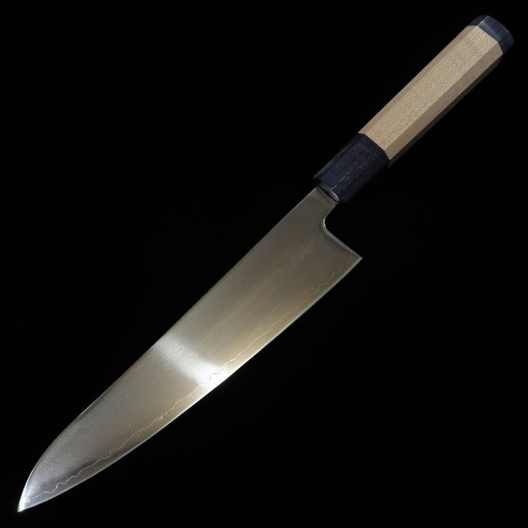 三浦MIURA 光 牛刀 SLD 磨き 両輪メープル柄 -青- （195mm）
