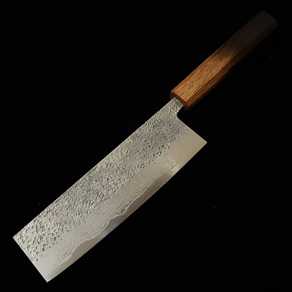 MIYAZAKI KAJIYA Miyazaki Kajiya Nakiri Gin-san Damasco martelada sub-zero cabo de carvalho laqueado (180 mm)