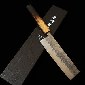 MIYAZAKI KAJIYA Miyazaki Kajiya Nakiri Gin-san Damasco martelada sub-zero cabo de carvalho laqueado (180 mm)