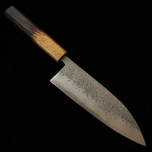 Miyazaki Kajiya MIYAZAKI KAJIYA Santoku Aço Gin-3 Damasco martelado Sub-zero Cabo de carvalho com laca queimada (180 mm)
