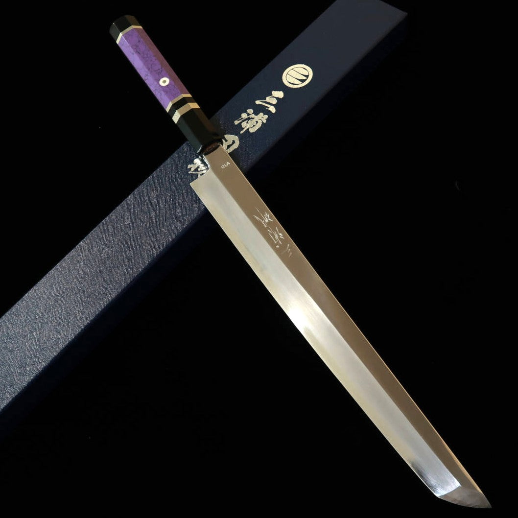 MIURA Obidama Sakimaru Yanagiba, VG10 Mirror Polish with Custom Purple Handle (300mm)