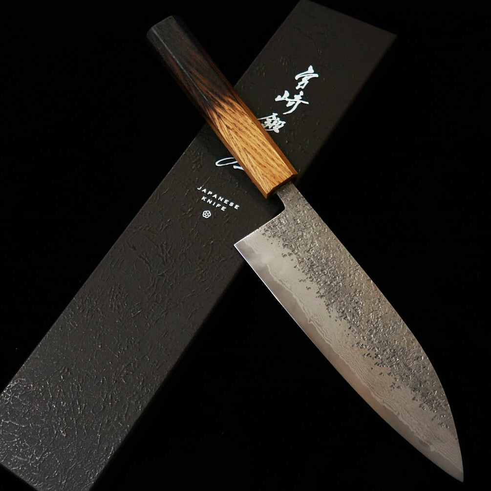宮崎鍛冶屋 MIYAZAKI KAJIYA 三徳 銀紙三号 鎚目 ダマスカス サブゼロ 焼漆樫柄（180mm)