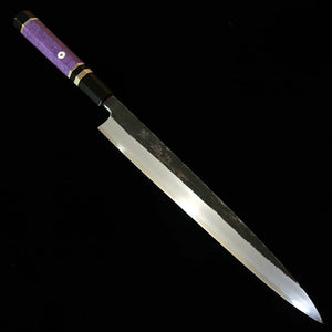 Miura Itadaki MIURA Itadaki Tanaka Giichi Yanagiba Aço Branco #2 Forja Preta Cabo Custom Roxo (270 mm)