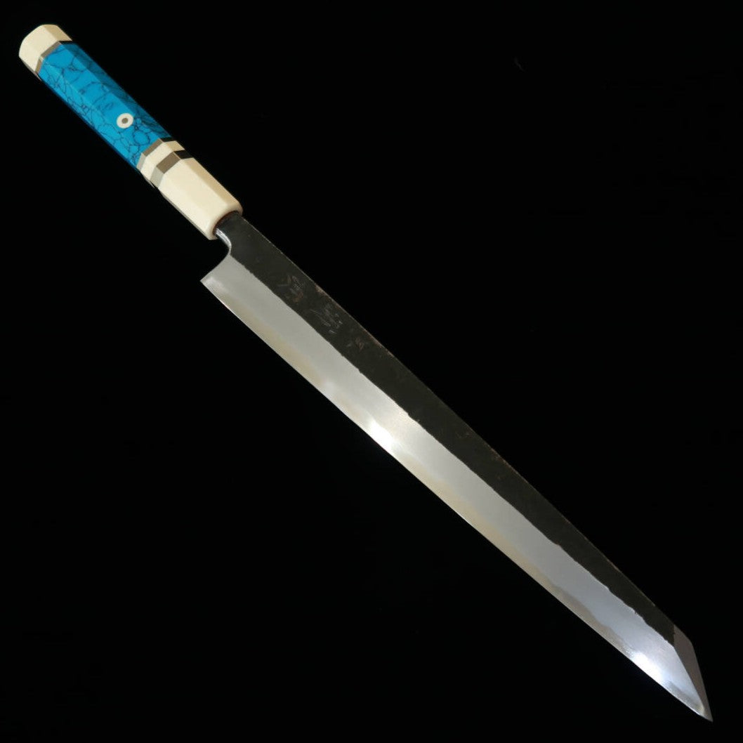 Miura Itadaki MIURA Itadaki Giichi Tanaka Kiritsuke Yanagiba Shirogami #2 Kurouchi Cabo em turquesa branca (270 mm)