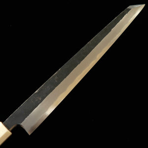 MIURA Itadaki por Giichi Tanaka Kiritsuke Yanagiba Shirogami nº2, acabado negro forjado, mango de turquesa blanca (270 mm)