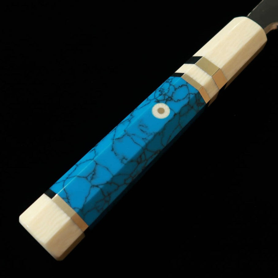三浦頂MIURA Itadaki 田中義一 切付柳刃 白紙二号 黒打ち ホワイトターコイズハンドル（270mm）