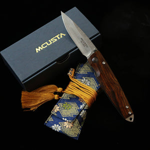 MCUSTA Shinra Emotion Tsuchi Folding Knife, VG10 Core 33-Layer Damascus - Ironwood Handle (71mm - MC-0077D1)