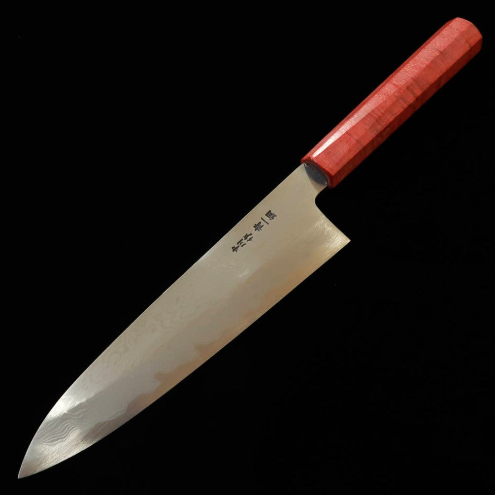 Cuchillo gyuto Miura Obidama, acero Aogami #1, damasco, mango de resina estabilizada roja (210 mm)