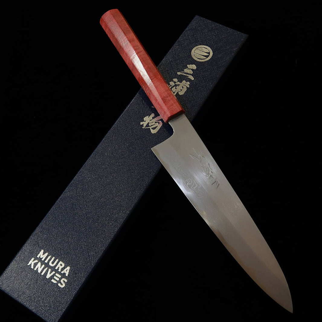 Miura MIURA Obidama Gyuto Aogami n°1 Damas, manche stabilisé rouge (210 mm)