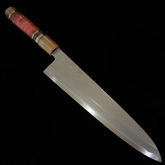 三浦佩MIURAObidama 片刃牛刀 白紙二号 ボカシ レッドブラウンスタビライズウッドハンドル （240mm）