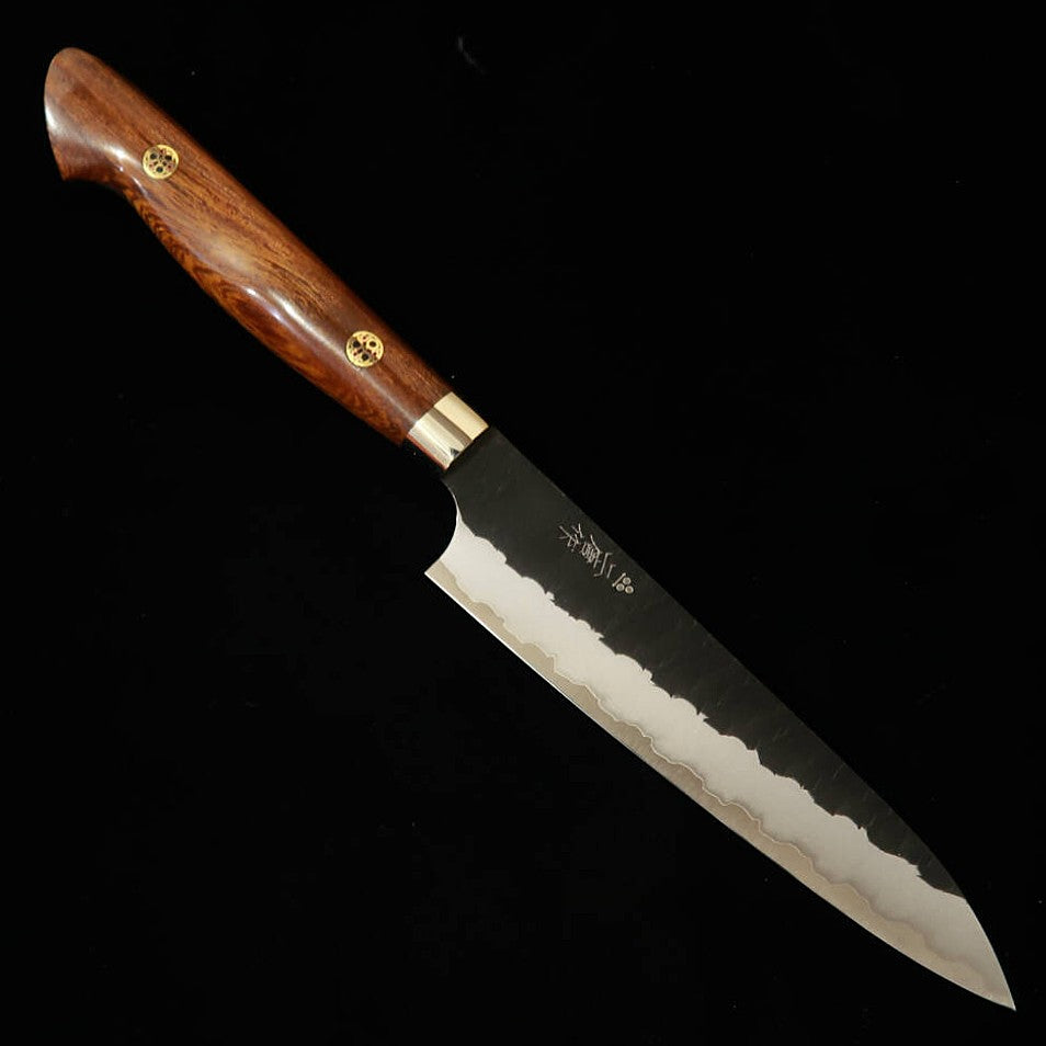 Couteau d'office Petty NIGARA – Acier SG2, Finition Kurouchi Martelée (Tsuchime), Manche en Ironwood (150 mm)