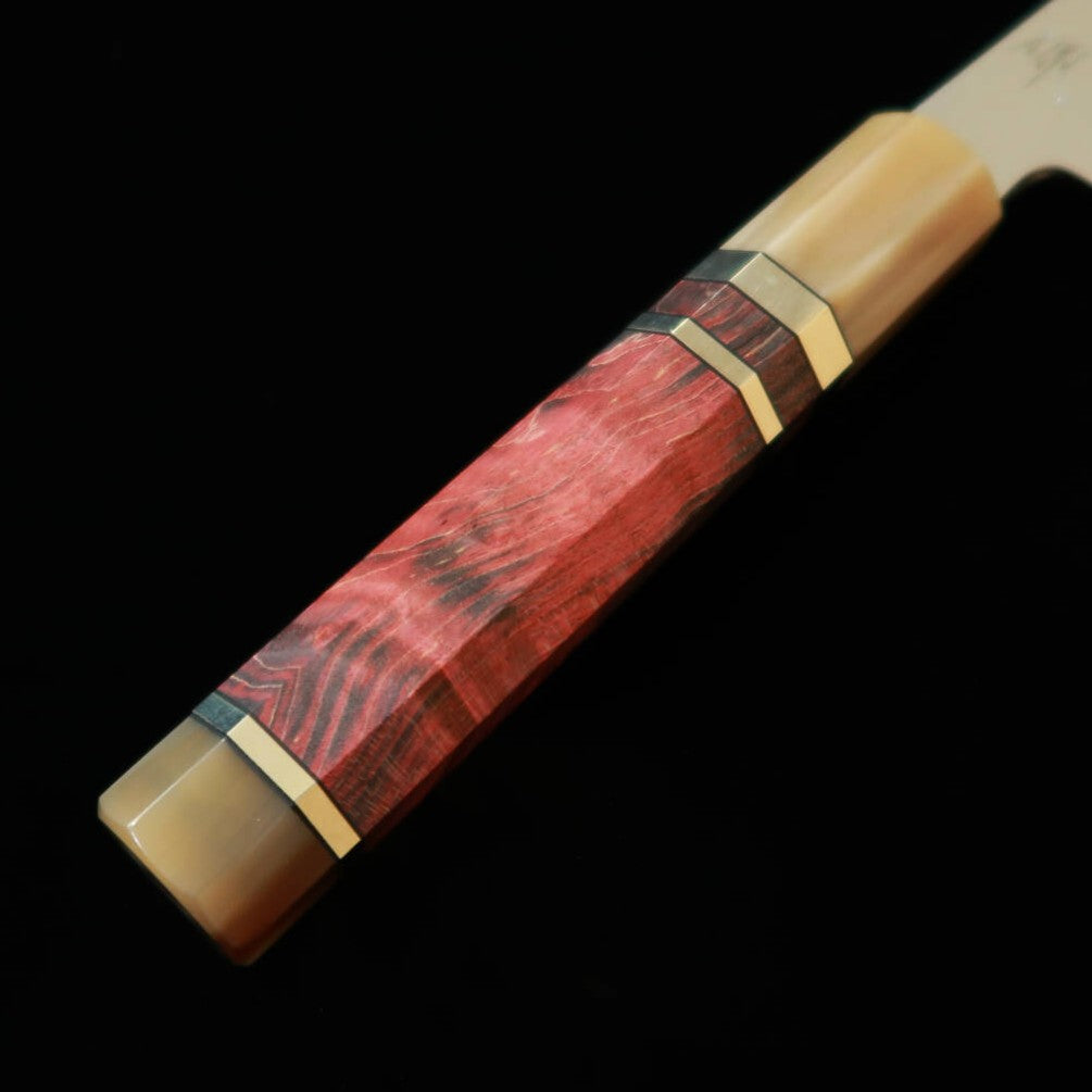 三浦佩MIURAObidama 片刃牛刀 白紙二号 ボカシ レッドブラウンスタビライズウッドハンドル （240mm）