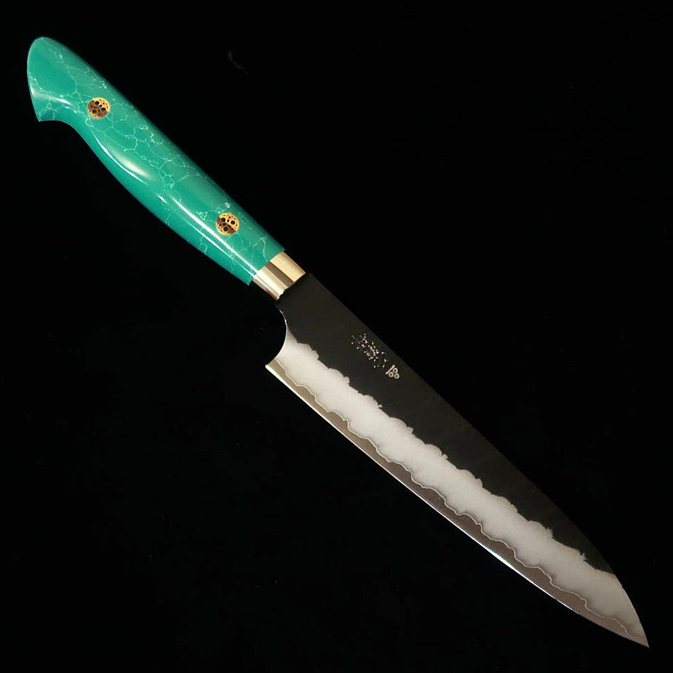 Couteau d'office Petty NIGARA – Acier SG2, Finition Kurouchi Martelée (Tsuchime), Manche en Turquoise (150 mm)