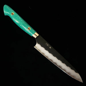 二唐刃物鍛錬所NIGARA  ペティ SG2 黒打 鎚目 ターコイズハンドル(150mm)