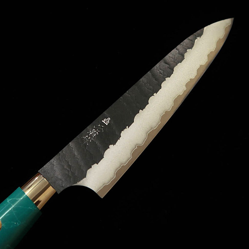 二唐刃物鍛錬所NIGARA  ペティ SG2 黒打 鎚目 ターコイズハンドル(150mm)