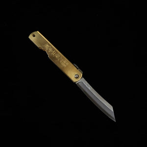 Japanese Folding knife HIGONOKAMI Mitsuo's work Blue steel Brass handle (72mm)