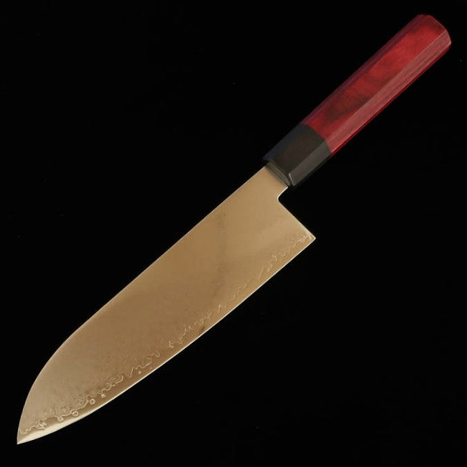 MIURA Santoku, Damas 33 couches, manche octogonal en bois composite rouge (180mm)