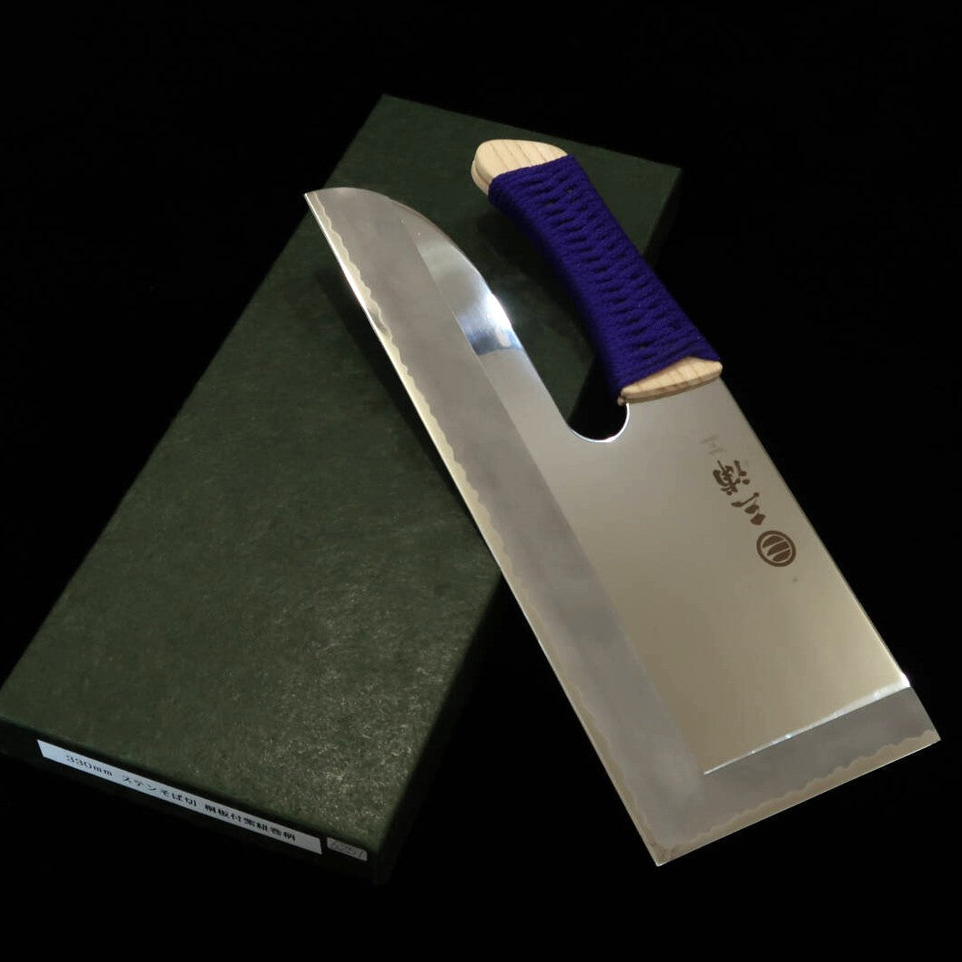Miura MIURA soba-kiri / men-kiri de acero inoxidable, mango envuelto con cordón morado antideslizante (330 mm)