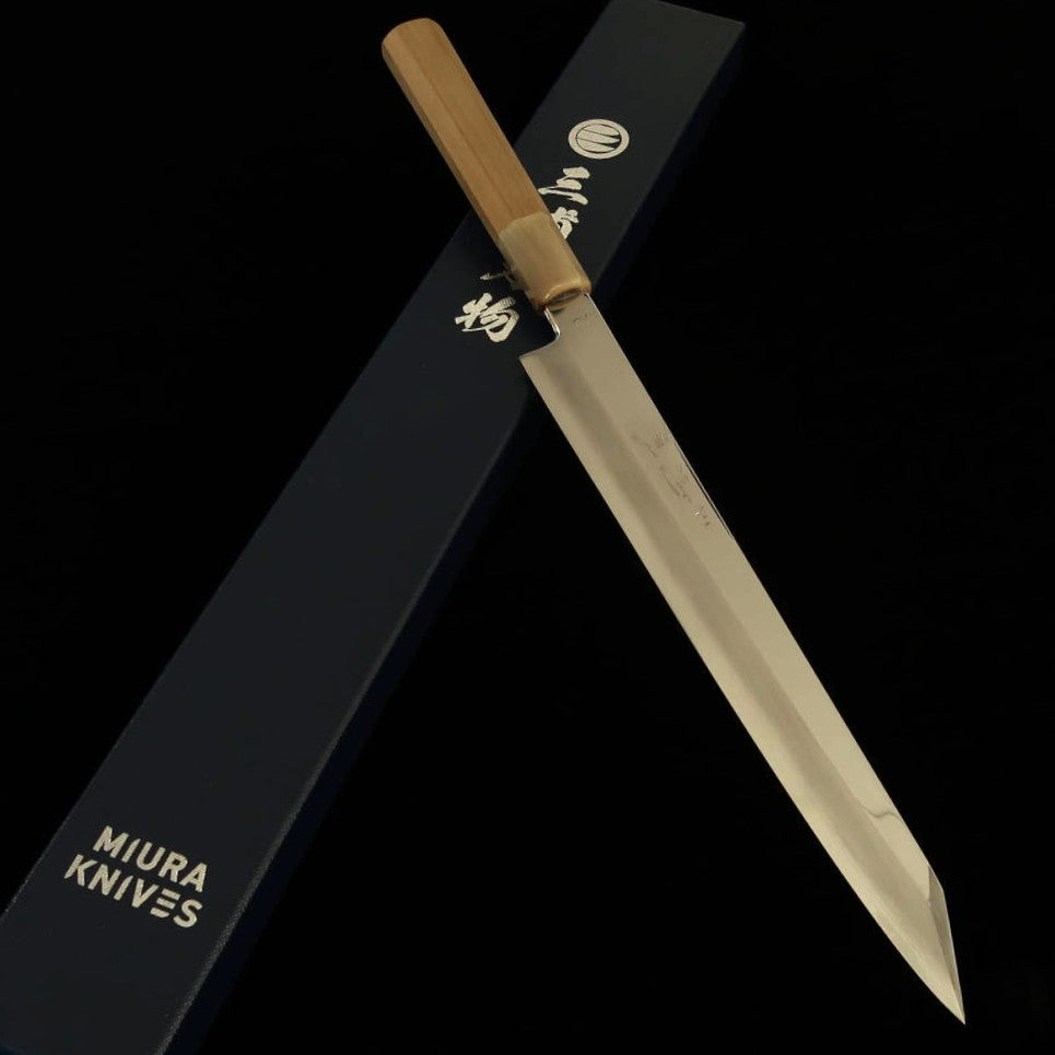 MIURA Obidama Faca Yanagiba Kantsukiri VG-10 Acabamento Espelhado Cabo Octogonal de Pau (270mm)
