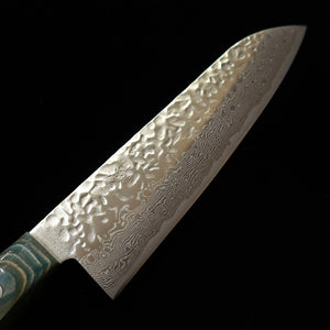 三浦 MIURA 三徳 AUS10 鎚目 ダマスカス 緑合板柄 (180mm)