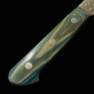 三浦 MIURA 三徳 AUS10 鎚目 ダマスカス 緑合板柄 (180mm)