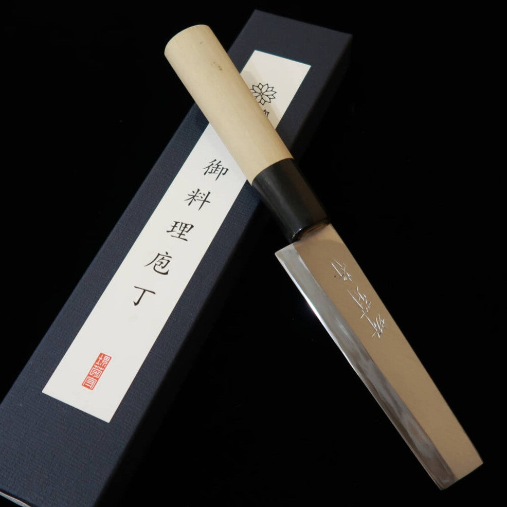 SAKAI KIKUMORI White Steel No.2 Buffalo Horn Handle Eel Knife, Nagoya-style (105mm)