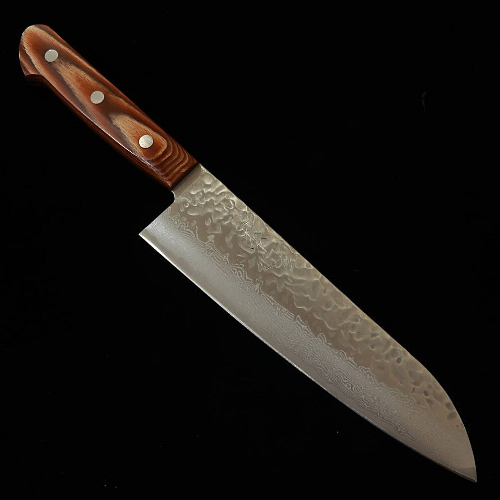 三浦 MIURA 三徳 AUS10 鎚目 ダマスカス 茶合板柄 （180mm）