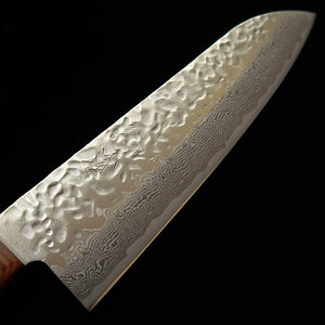 三浦 MIURA 三徳 AUS10 鎚目 ダマスカス 茶合板柄 （180mm）